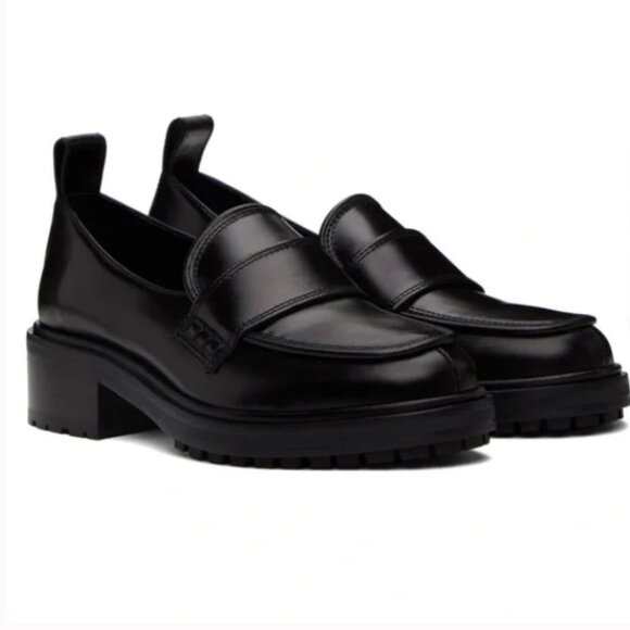 Aeyde Ruth Black Loafers Lug Sole Luxury Leather Classic Comfort Size 35 EU 4 - Picture 1 of 13